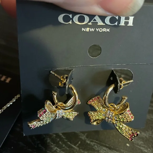 Coach Rainbow Paved Now Tie Pendant Necklace and matching Earring bundle NWT